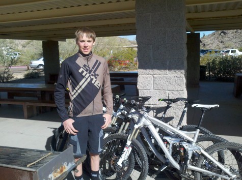 U19er Stephan Davoust stands next to his Trek Test Bike Quiver today in Phoenix, AZ. Davoust is interning with Travis Brown and Trek's R&D Team. He will be in charge of keeping the bikes running smooth throughout the week and will learn the ins and outs of product development. Lucky High Schooler!