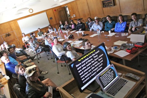 The 2012 Durango Devo coaches gather at the FLC Senate room to talk coaching. Coaches from all levels were in attendance from Push Bike to Pro MTB. Ideas were shared and skills were learned through the 2 hour classroom presentation followed by an outside instruction period. Super fun!