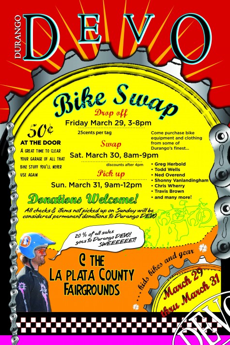 Go and get your old bike stuff out of the garage and bring it to the fairgrounds this friday. We'll sell it for ya! Go Devo!